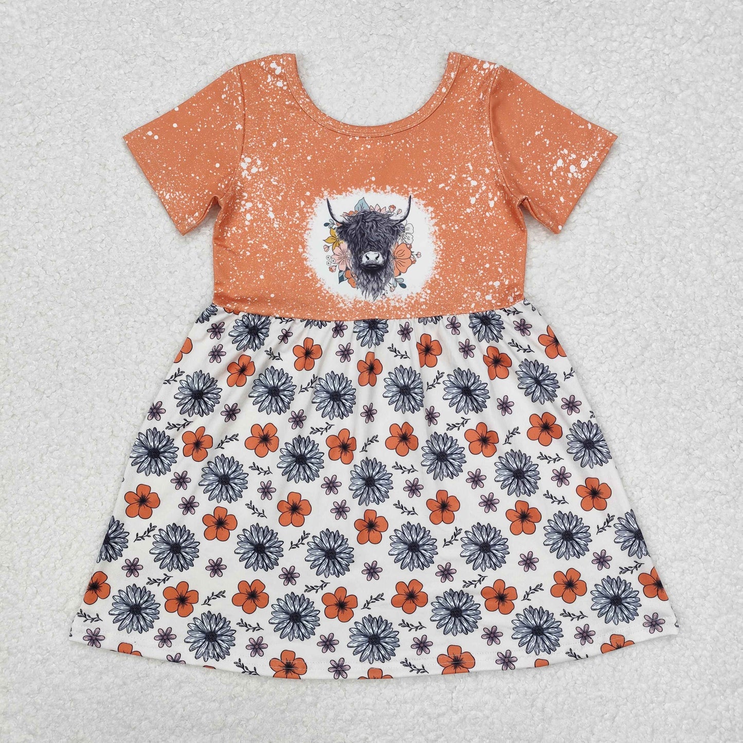 highland cow floral dress kids dresses