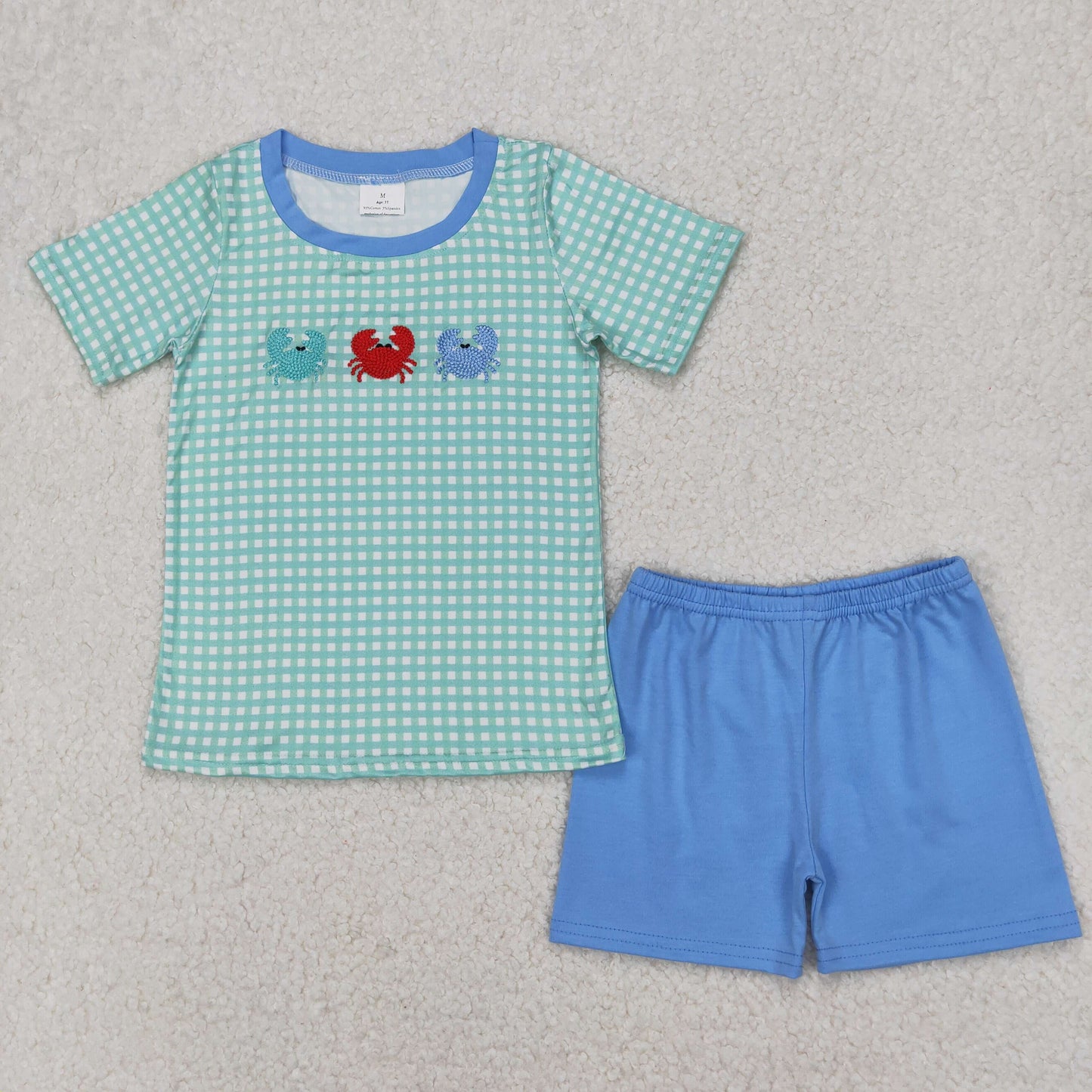 crab embroidery boy shorts set