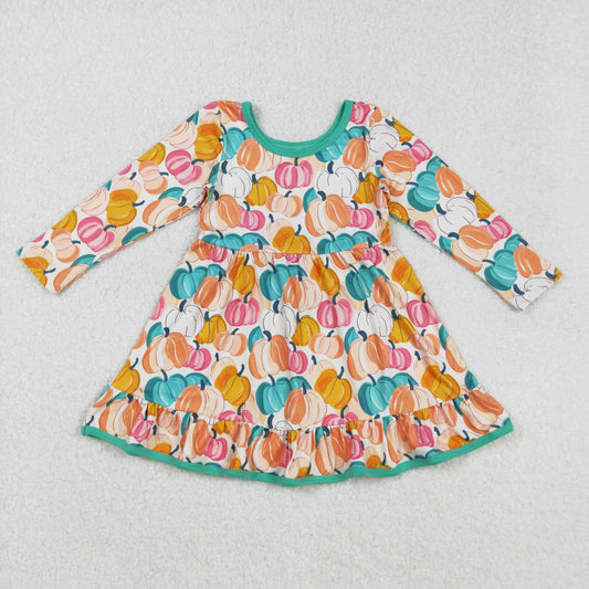 long sleeve colorful pumpkin twirl dress