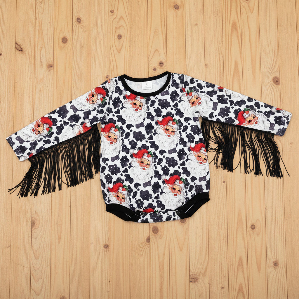 baby long sleeve fringe santa print romper