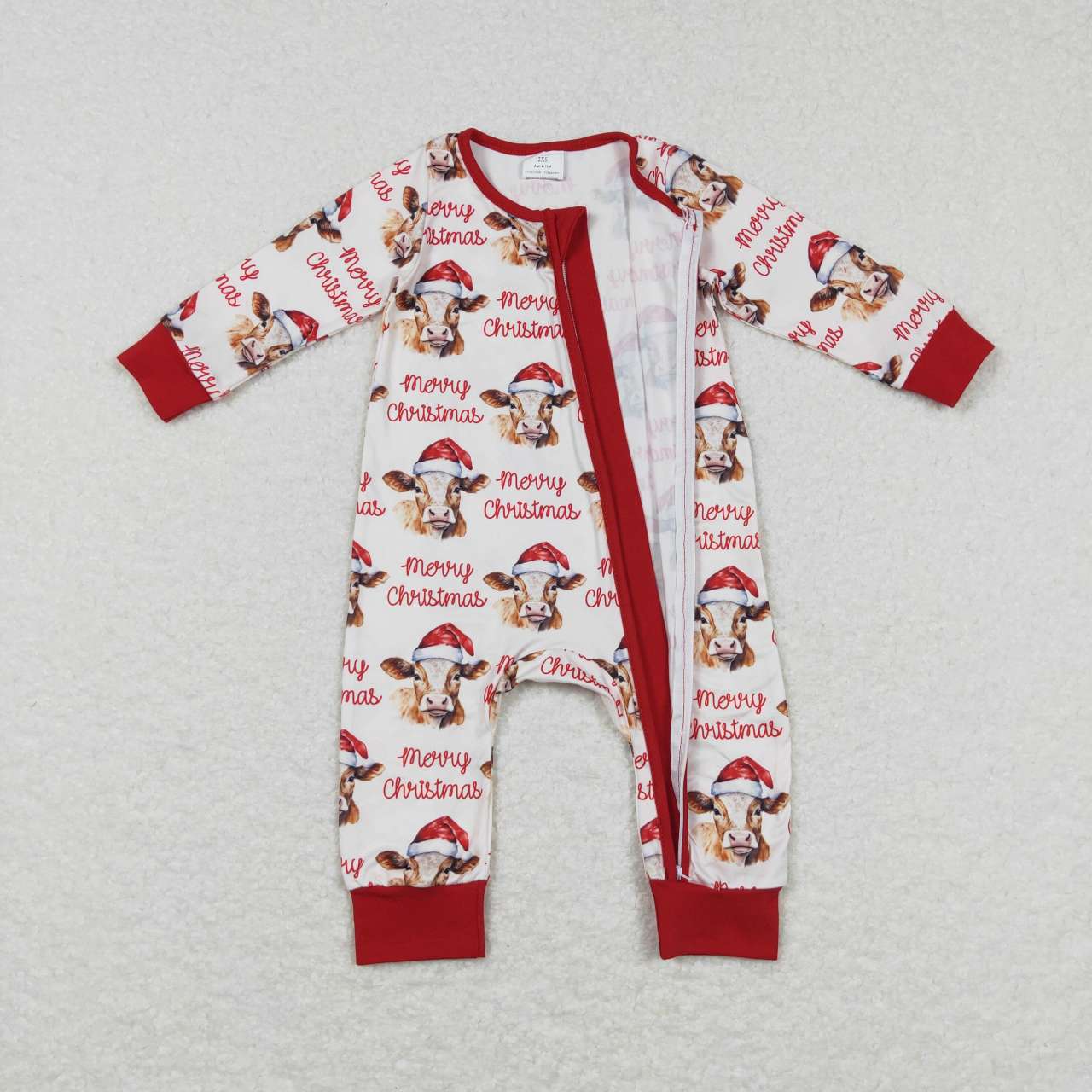 merry christmas cow print baby boy zipper sleeper