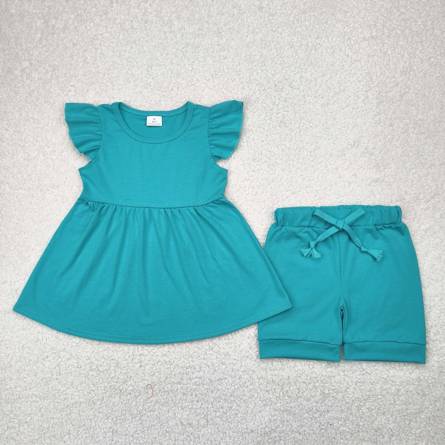 solid teal shorts set
