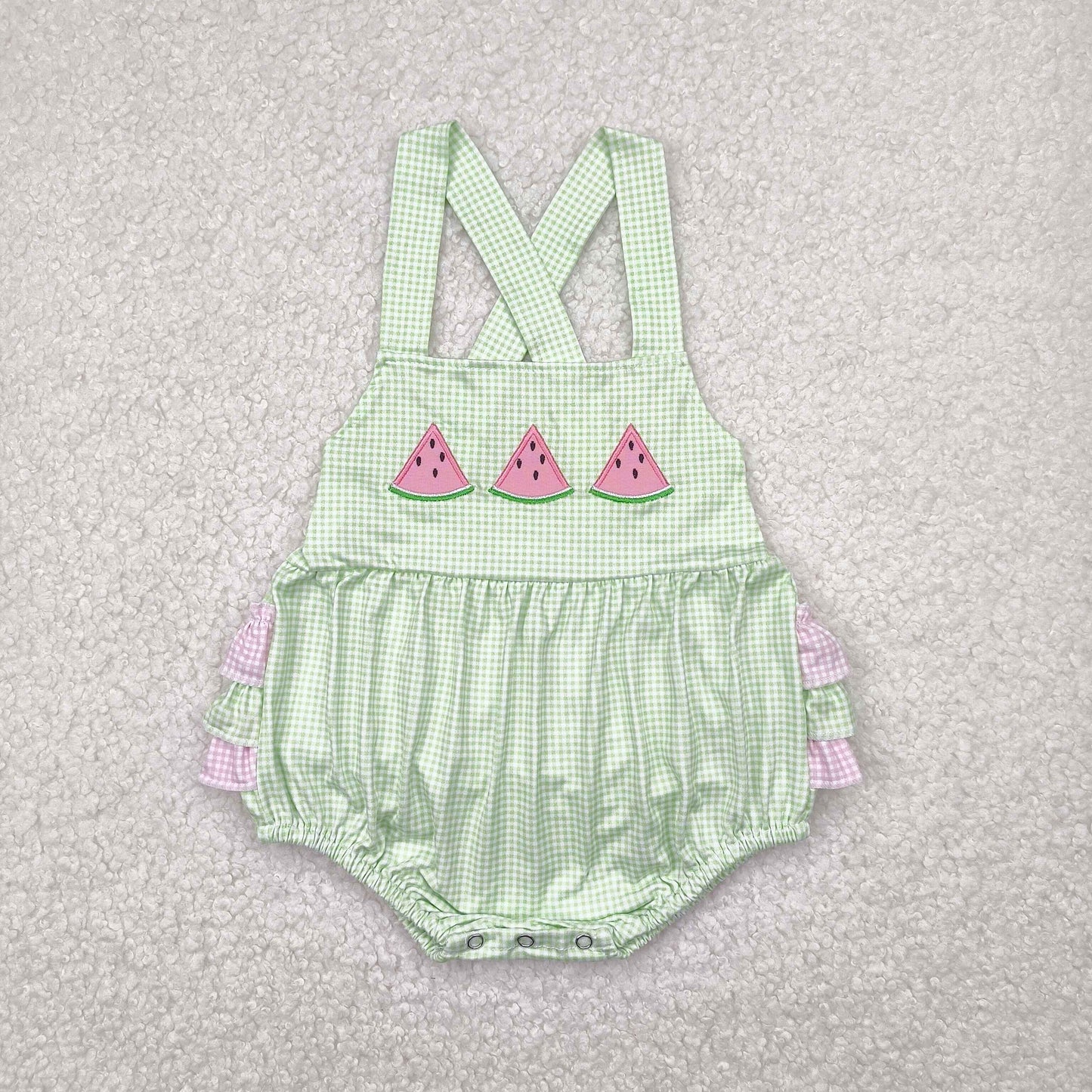 ruffle gingham watermelon embroidery bubble
