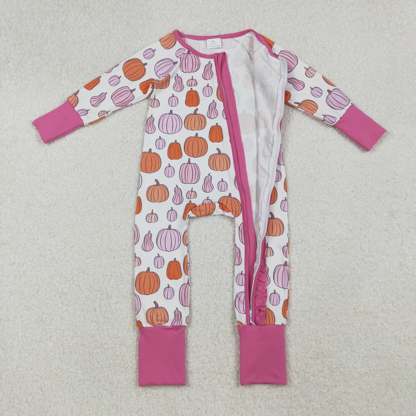 long sleeve pink pumpkin zipper sleeper