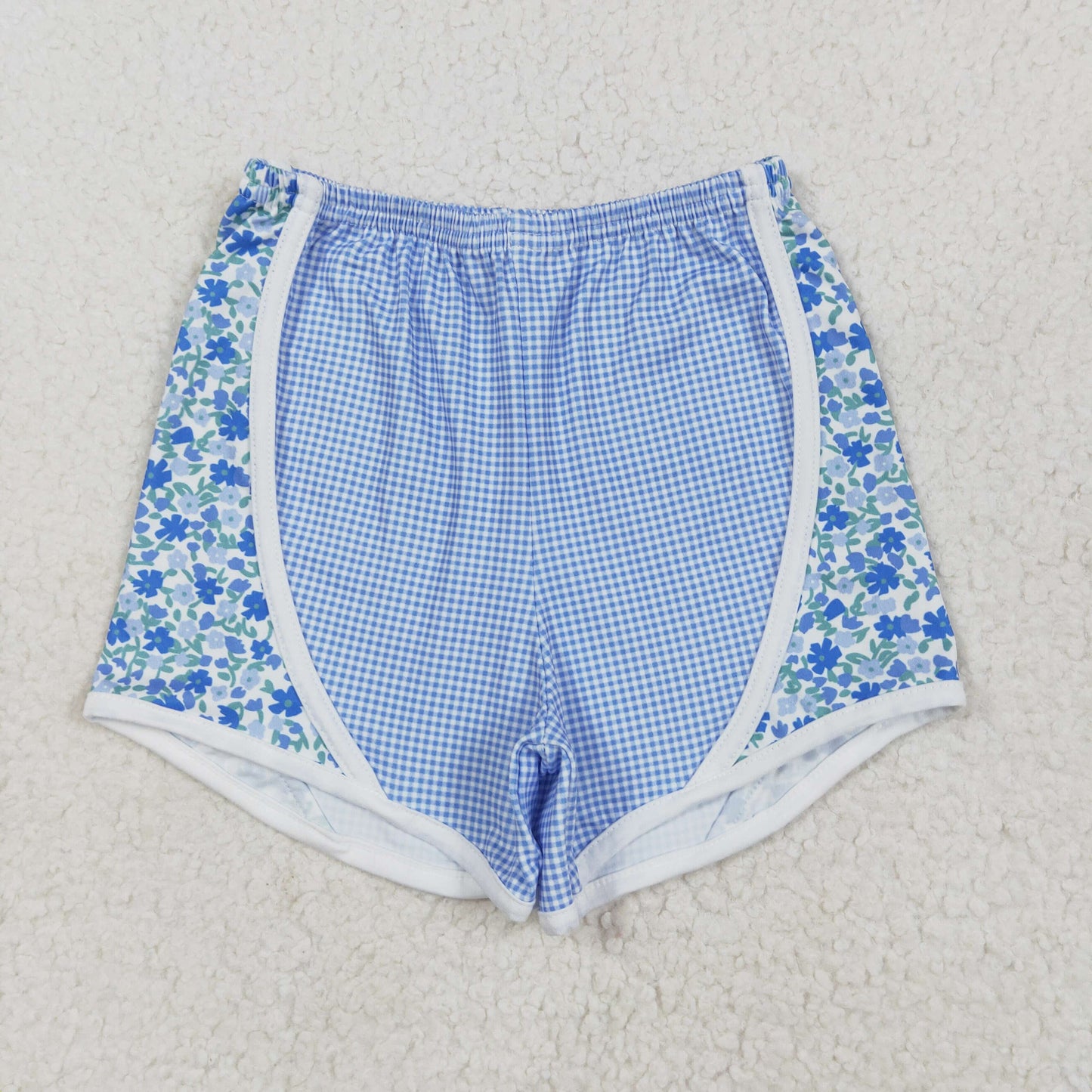 blue gingham floral shorts