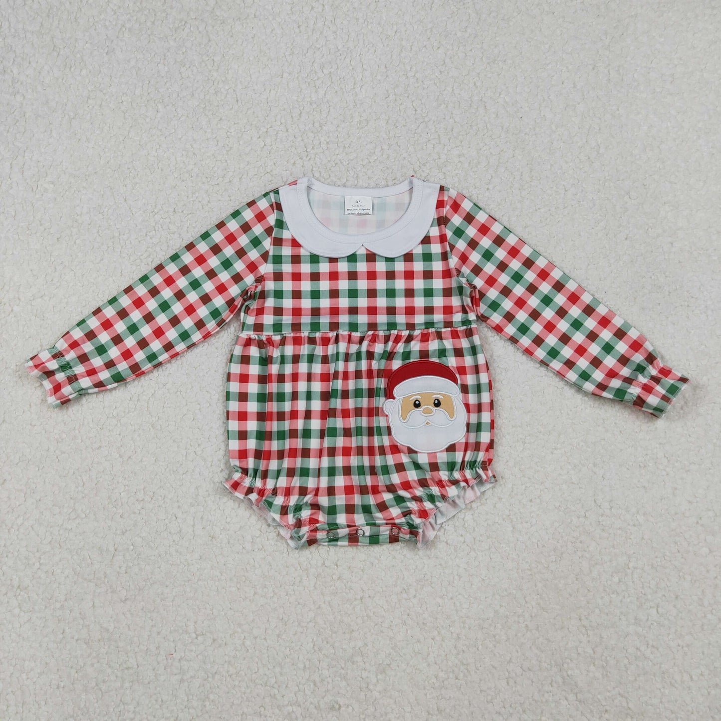red green plaid santa embroidery girl bubble