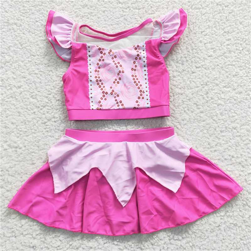 girl princess hot pink two piece swimsuit