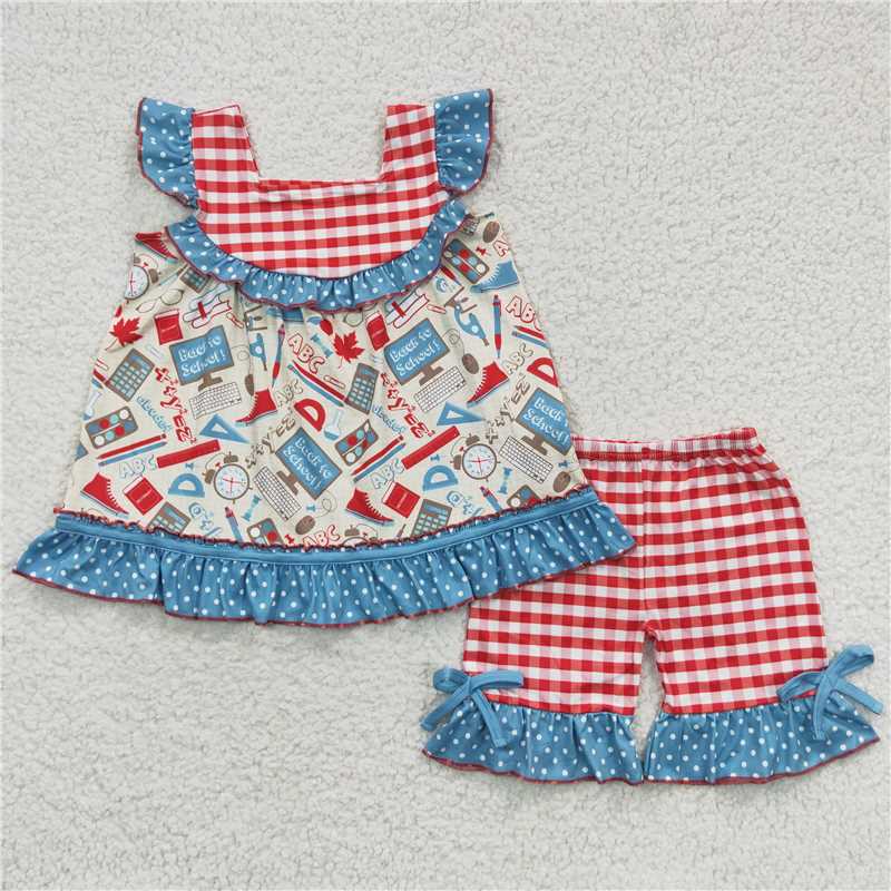 pencil rule book girls back to school shorts set