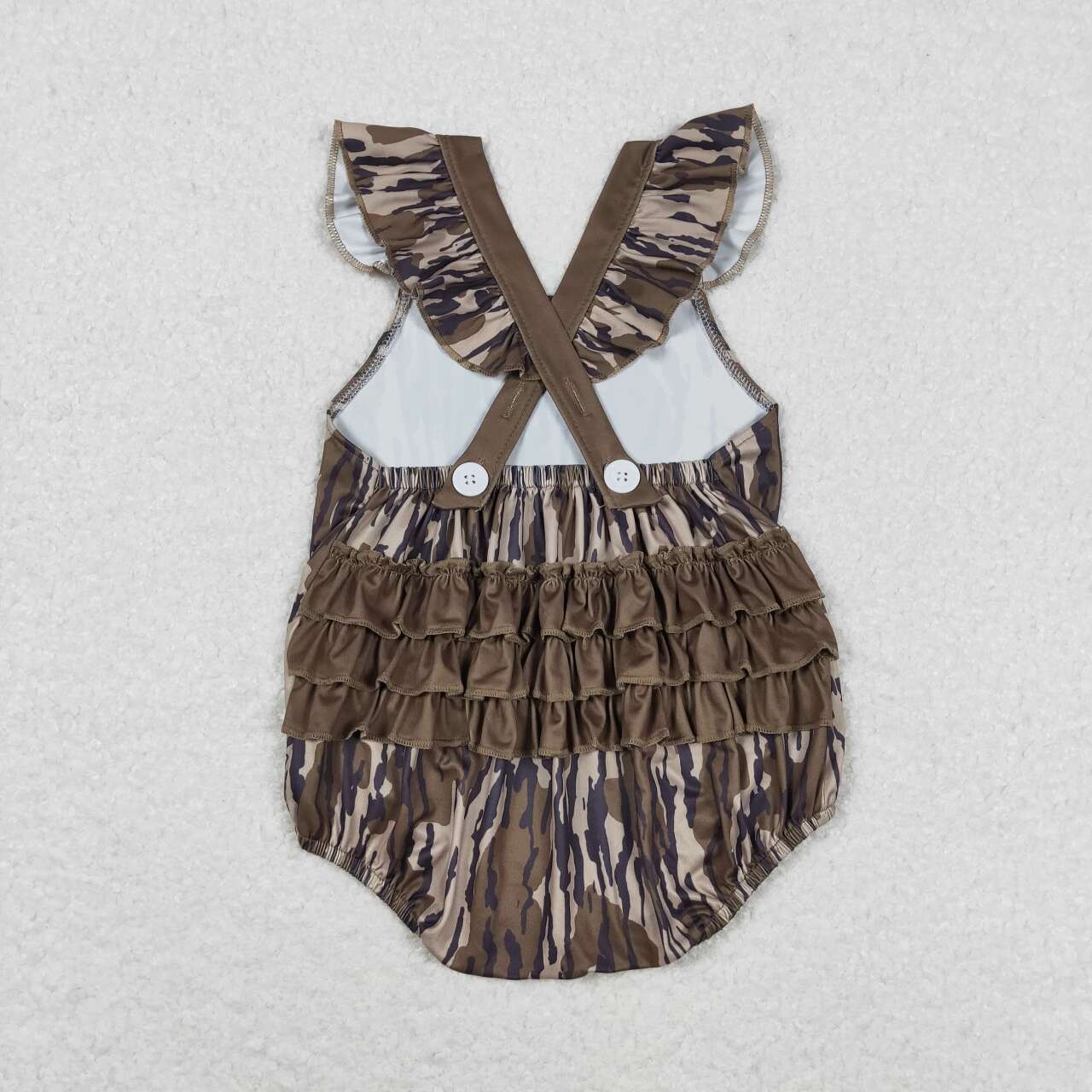 cross back camo ruffle back bubble
