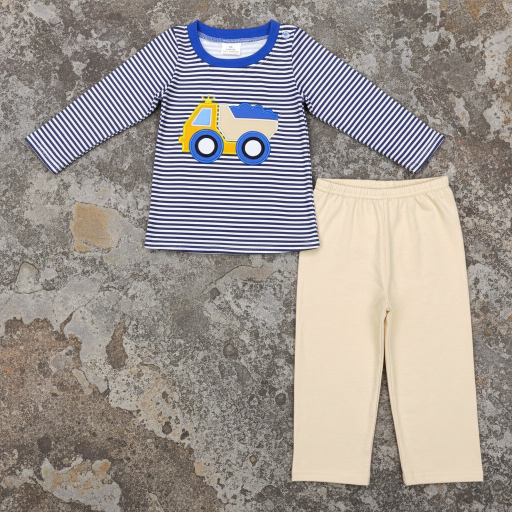 kids boy embroidery pants set outfit