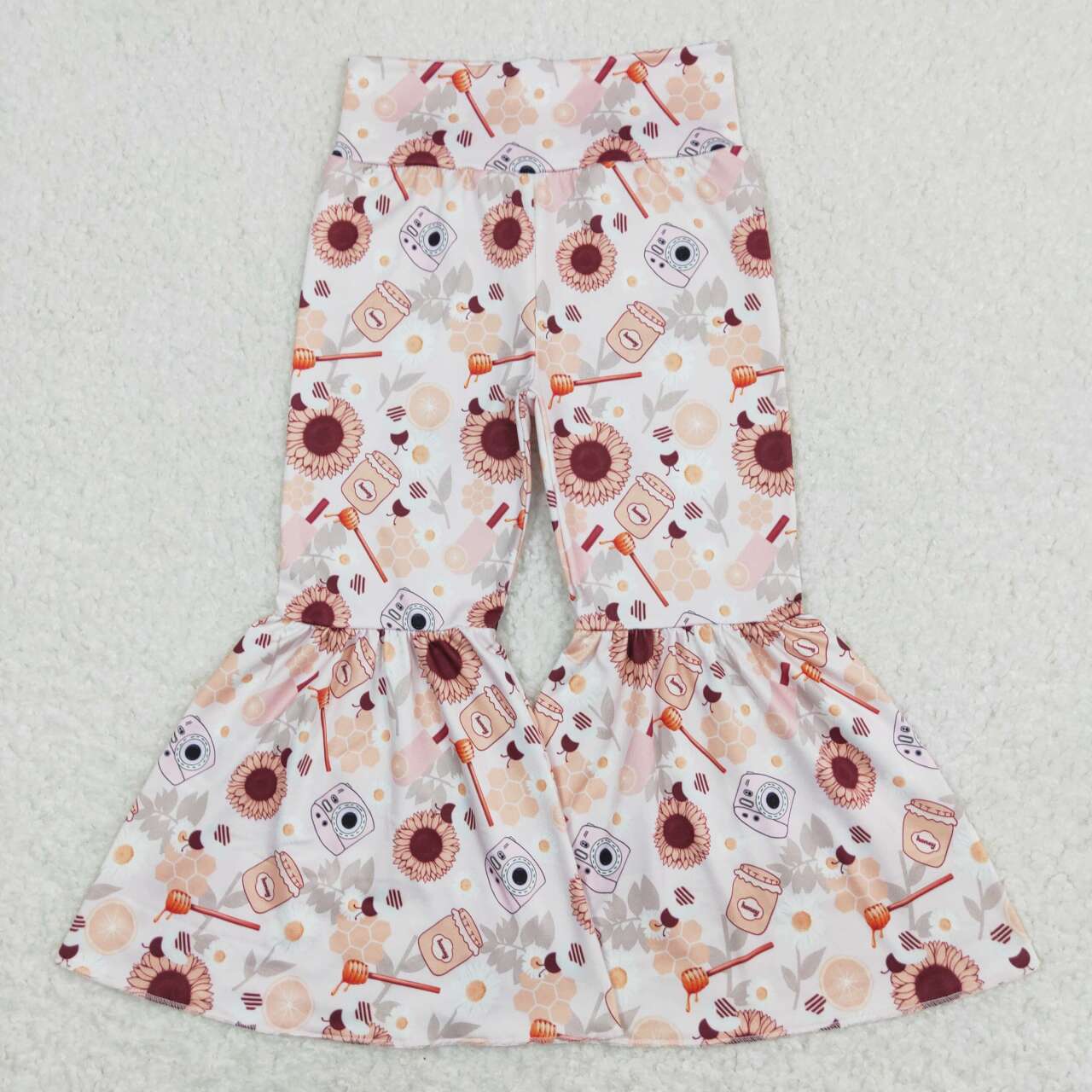 spring honey bee&sunflower print bell pants girls bottom