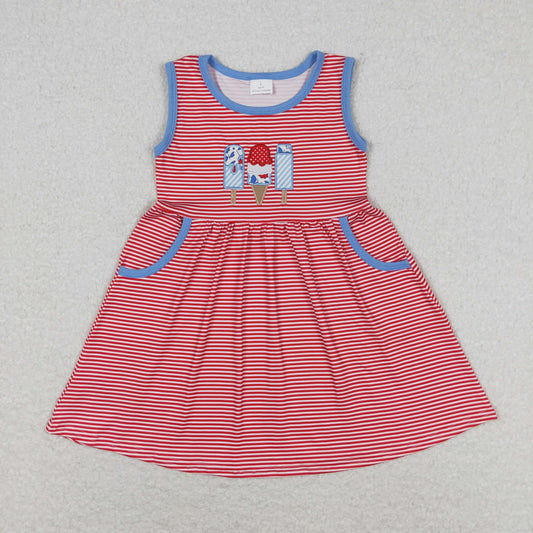 red stripes popsicle 4th of July embroidery dress