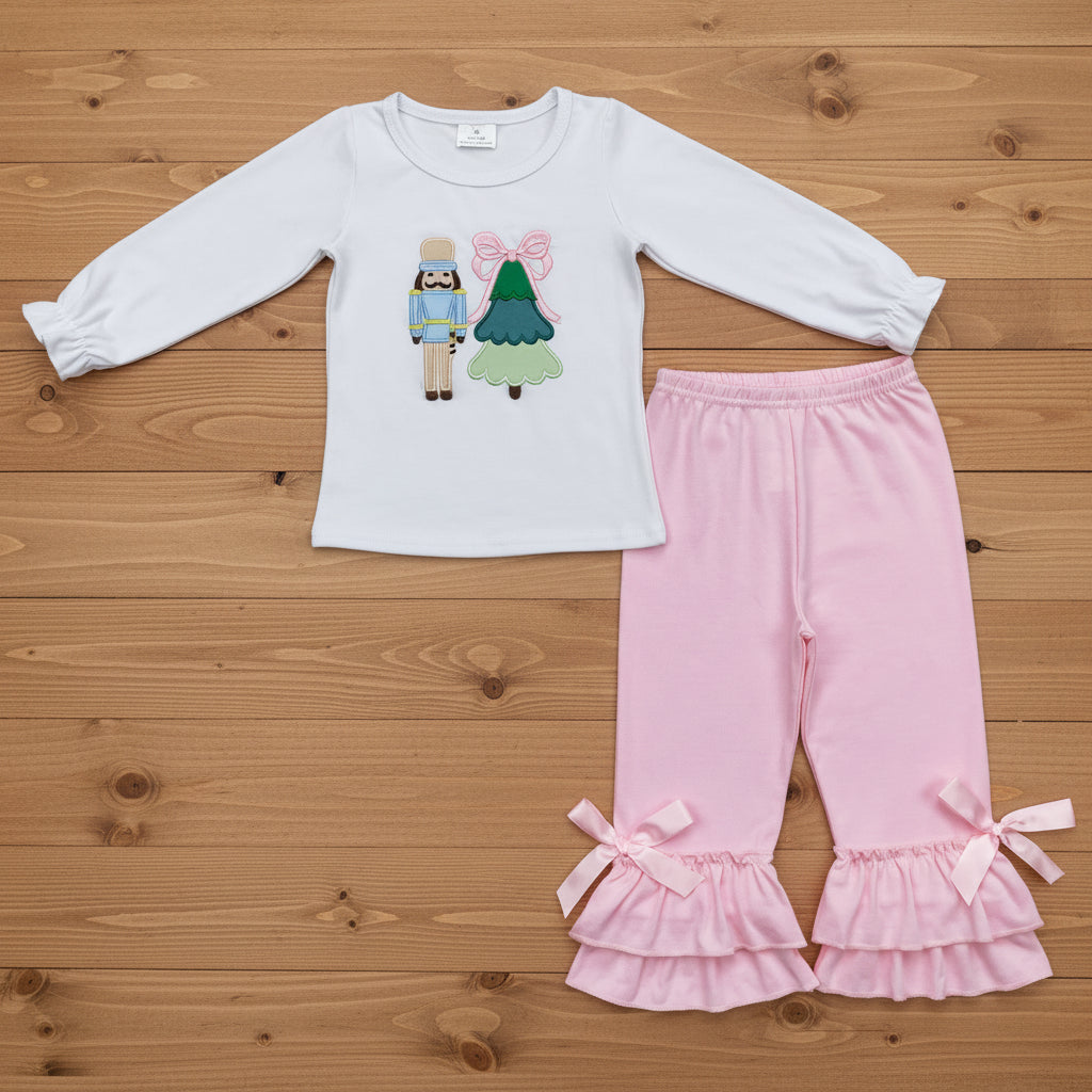 christmas embroidery outfit nutcracker pink pants set