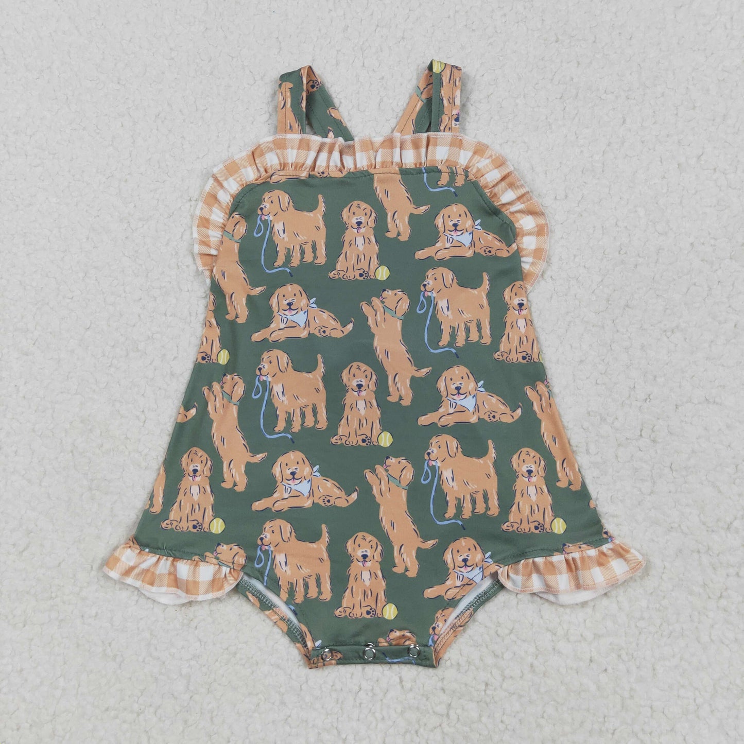 puppy dog print cross back romper
