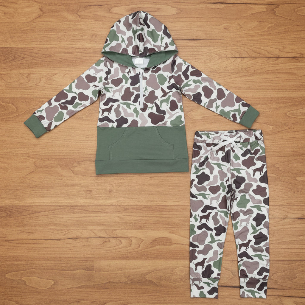 hunter camo duck dog zip hoodie pants set boys outfit
