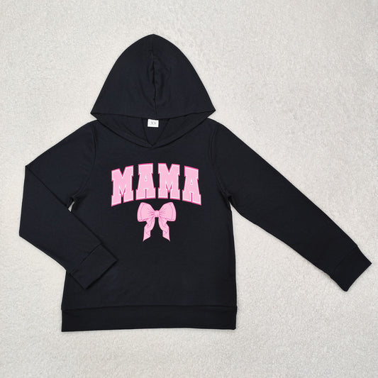 Mama Pink Bow Print Cotton Black Adult Hoodies