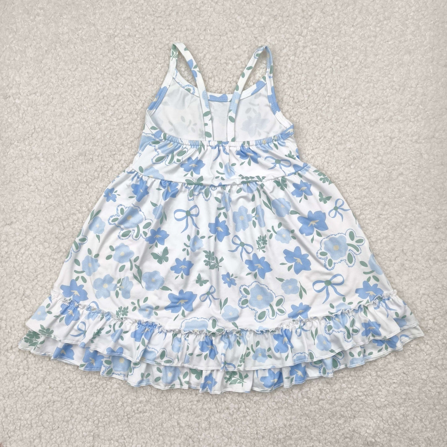 ruffle blue flower strap dress