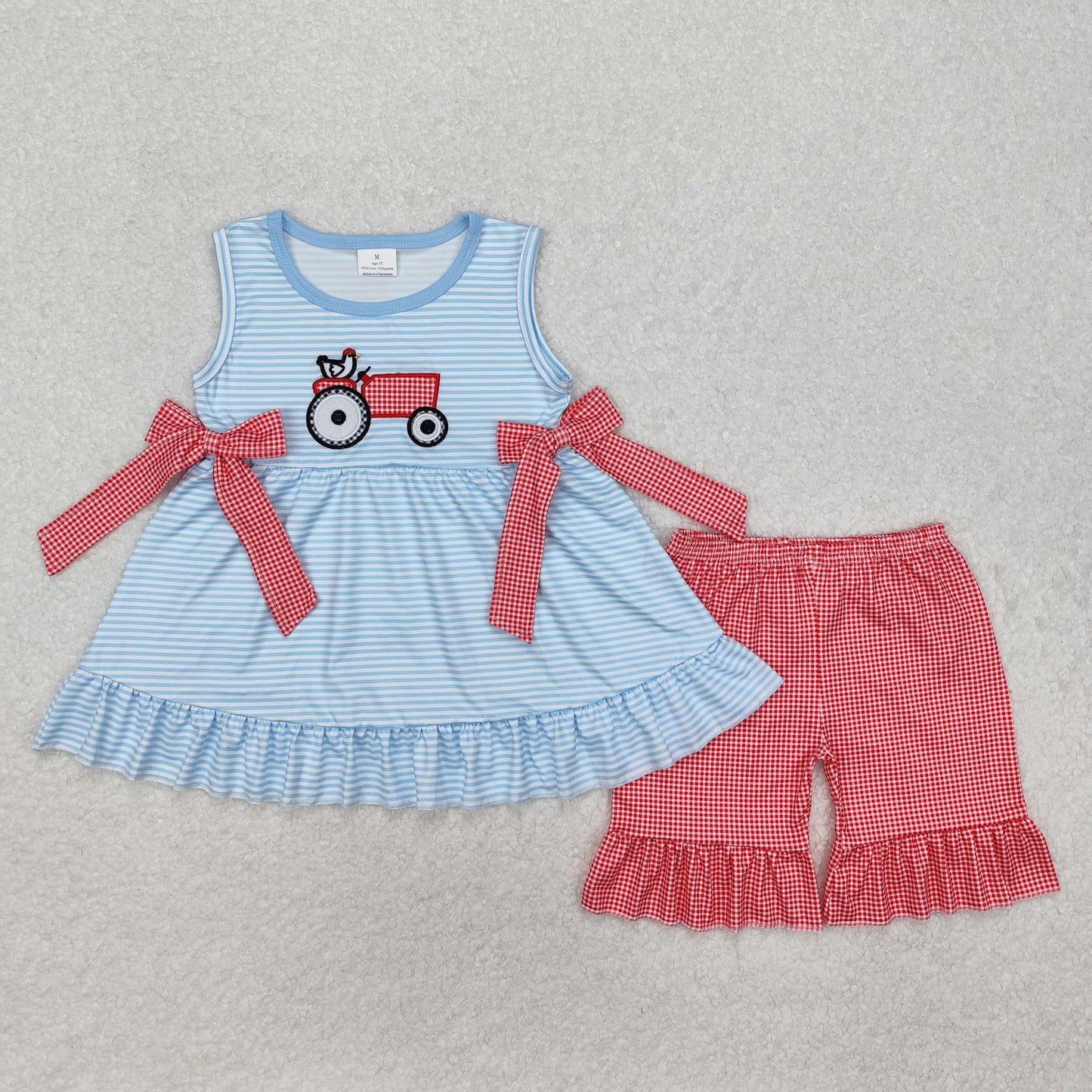 sleeveless chicken tractor bow embroidery shorts set