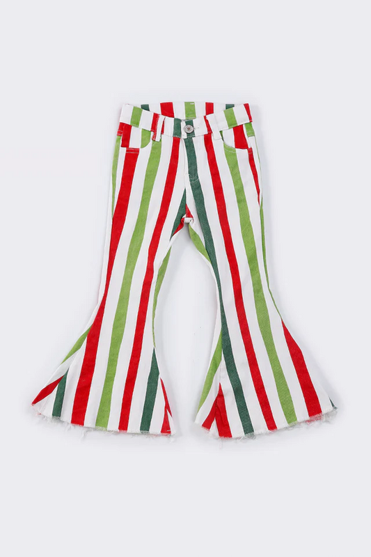 green red white stripes denim pants girl jeans for Christmas