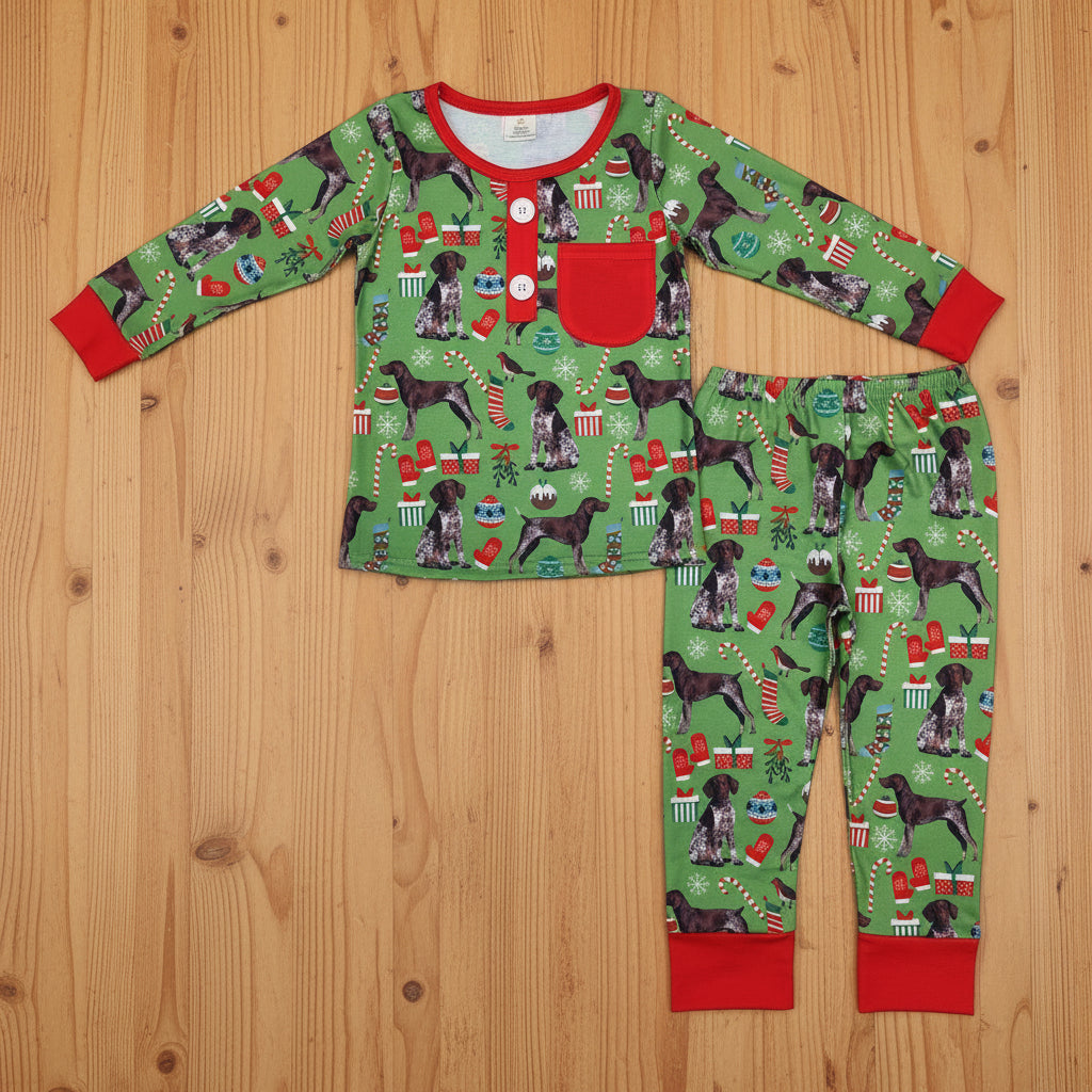kids Christmas dog print bamboo pajama set