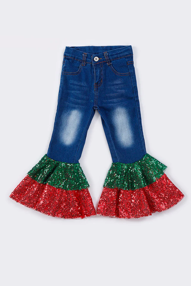 sequins bell bottom flare jeans