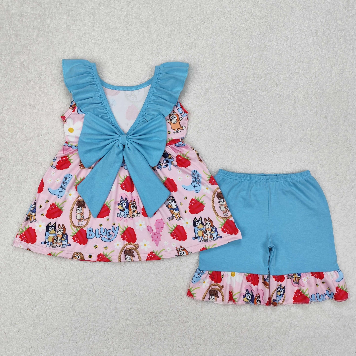 strawberry blu*y print ruffle shorts set girls clothing
