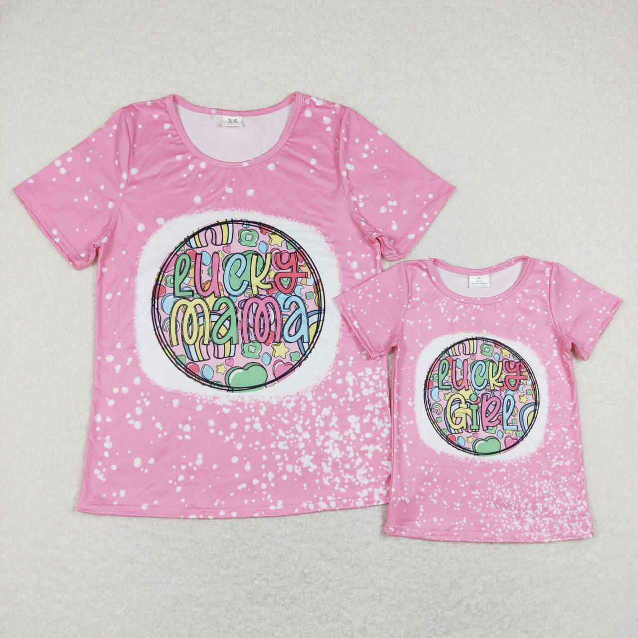 adult clothing lucky mama letters pink t-shirt