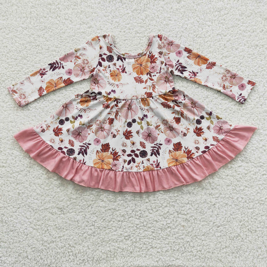 pumpkin floral fall leave ruffle dress