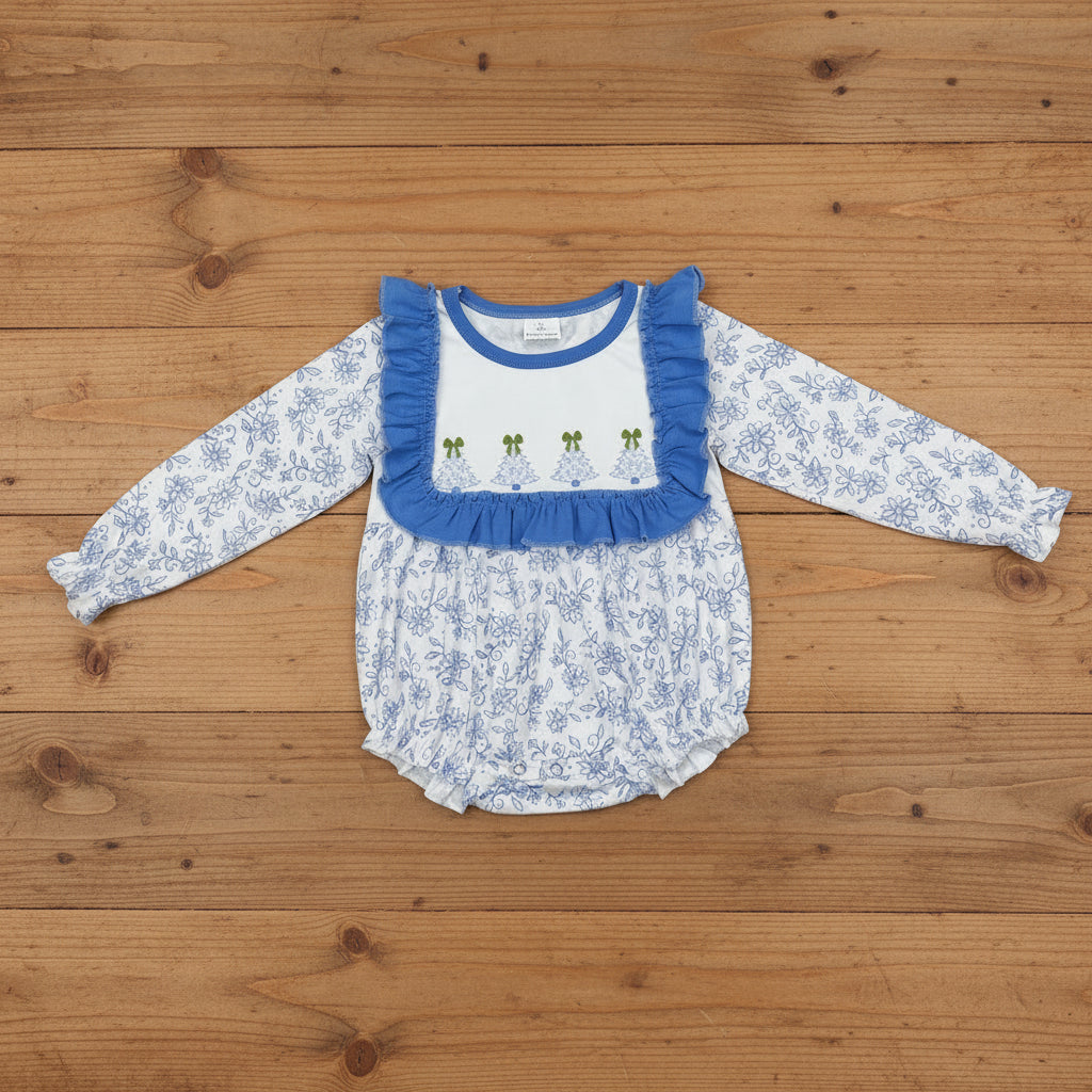 blue floral bubble baby clothes
