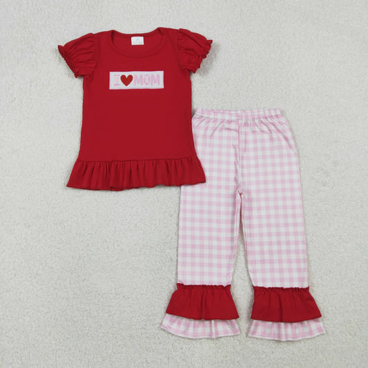 i love mom embroidery valentine girl pants set outfit
