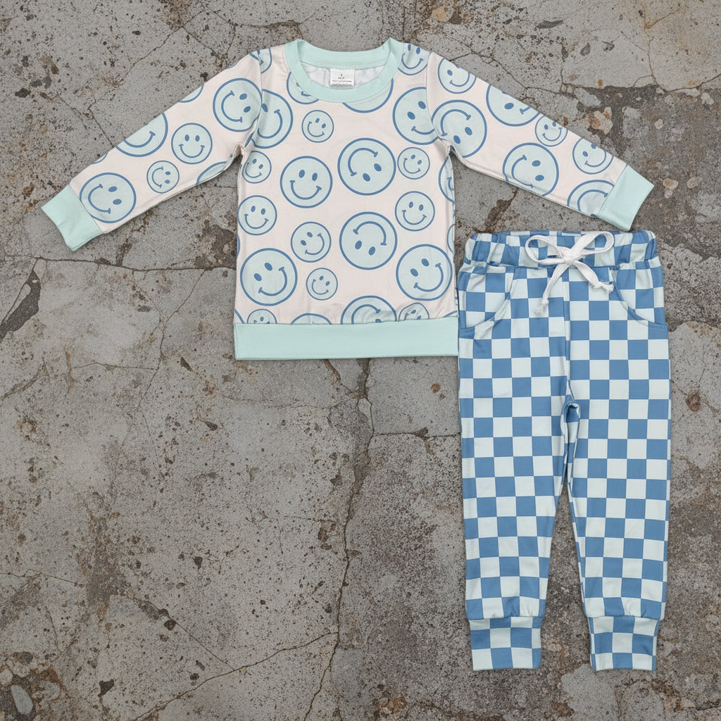 smile checkered boys jogger pants set