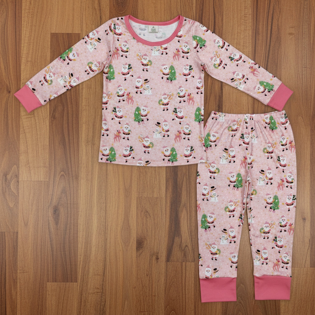 santa claus reindeer baby girl Christmas bamboo pajama set