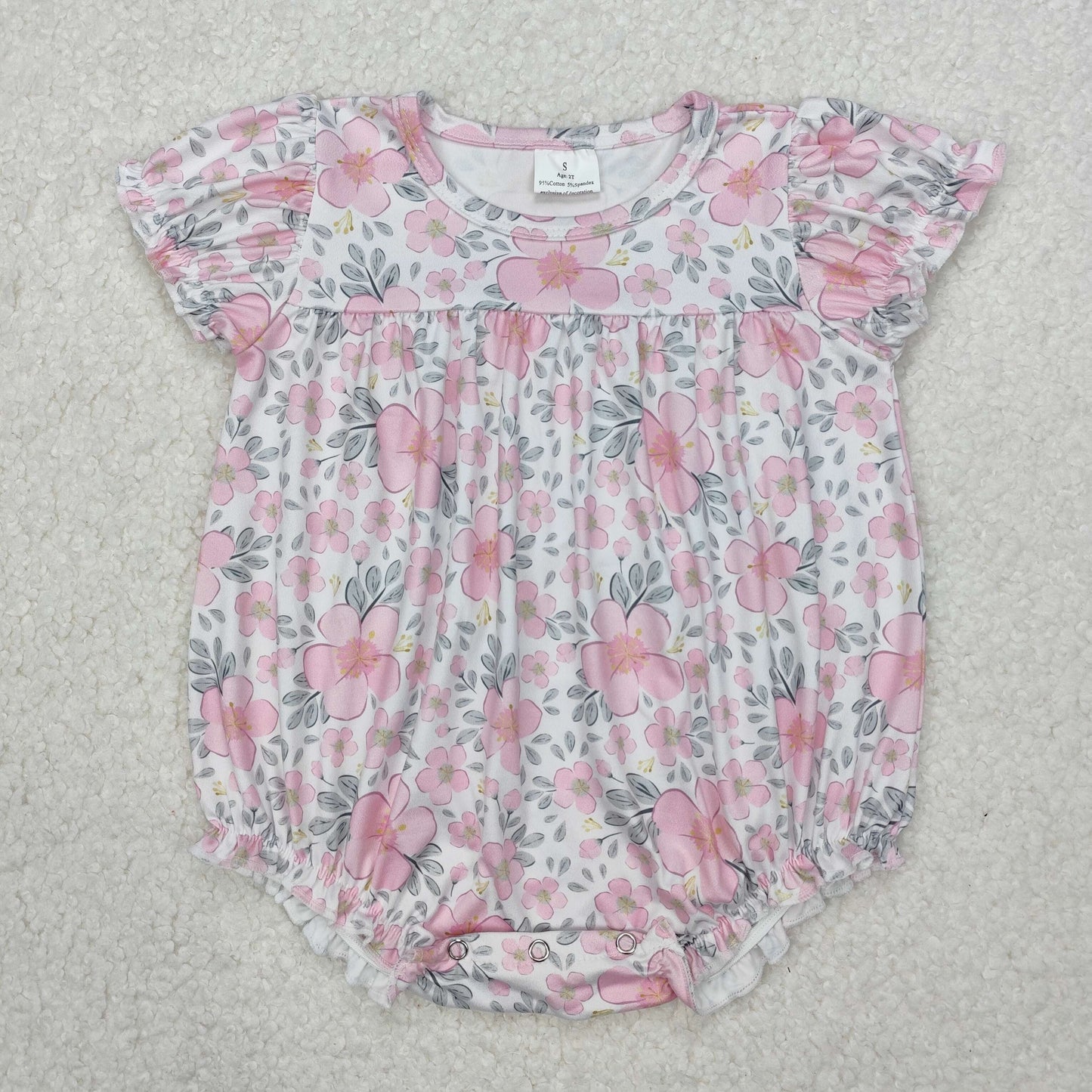 short sleeve pink flower baby girl bubble