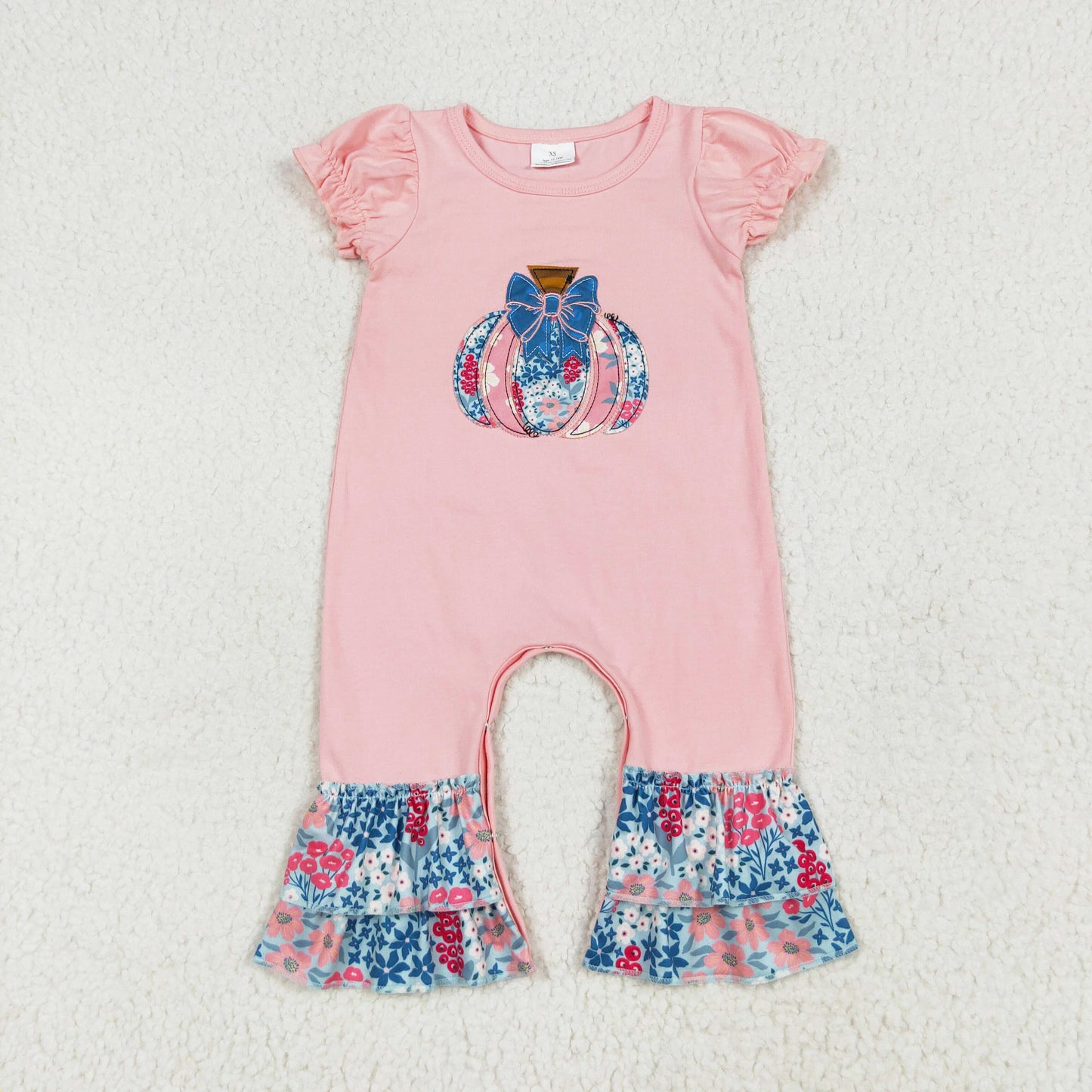 embroidery pink floral pumpkin ruffle baby girl bubble