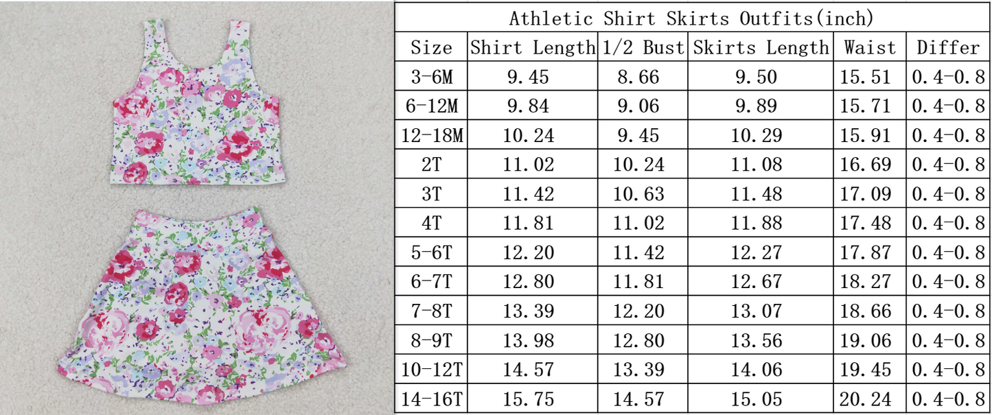 floral two pieces athletic skort dress set