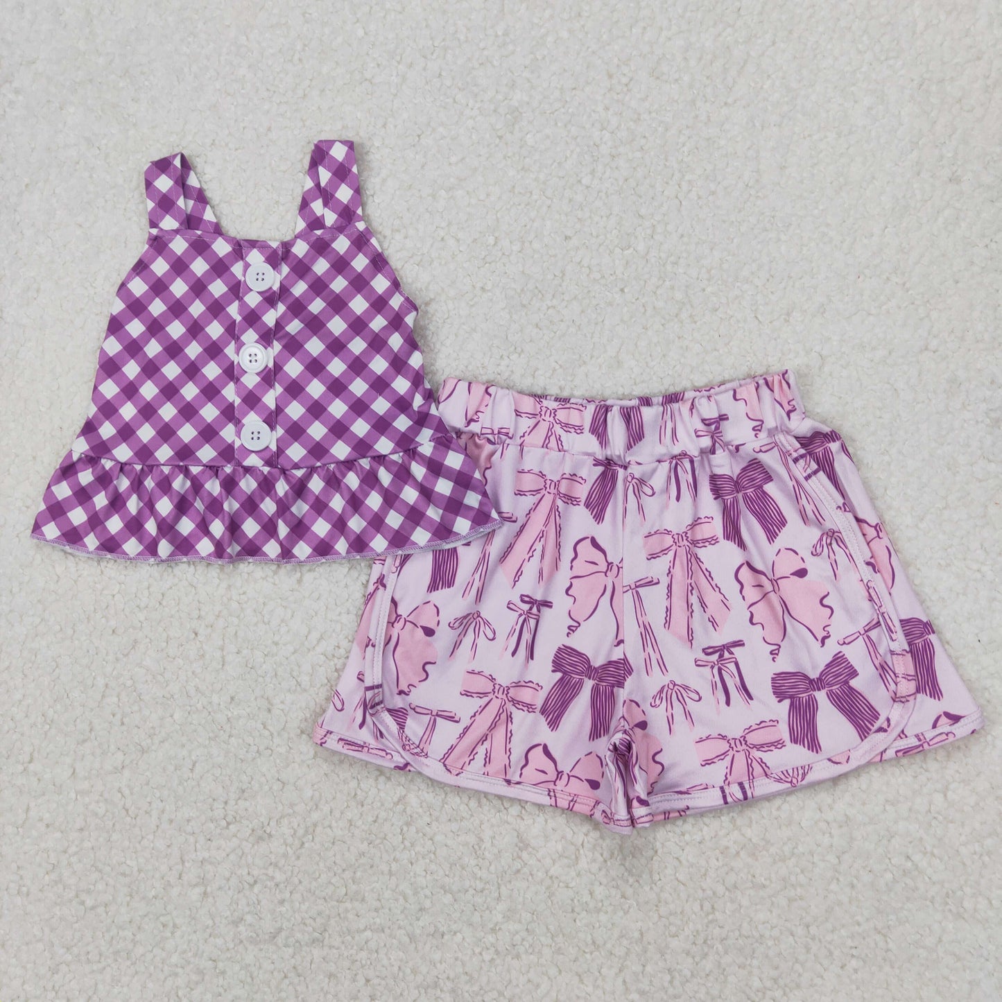 purple bow tank top shorts set