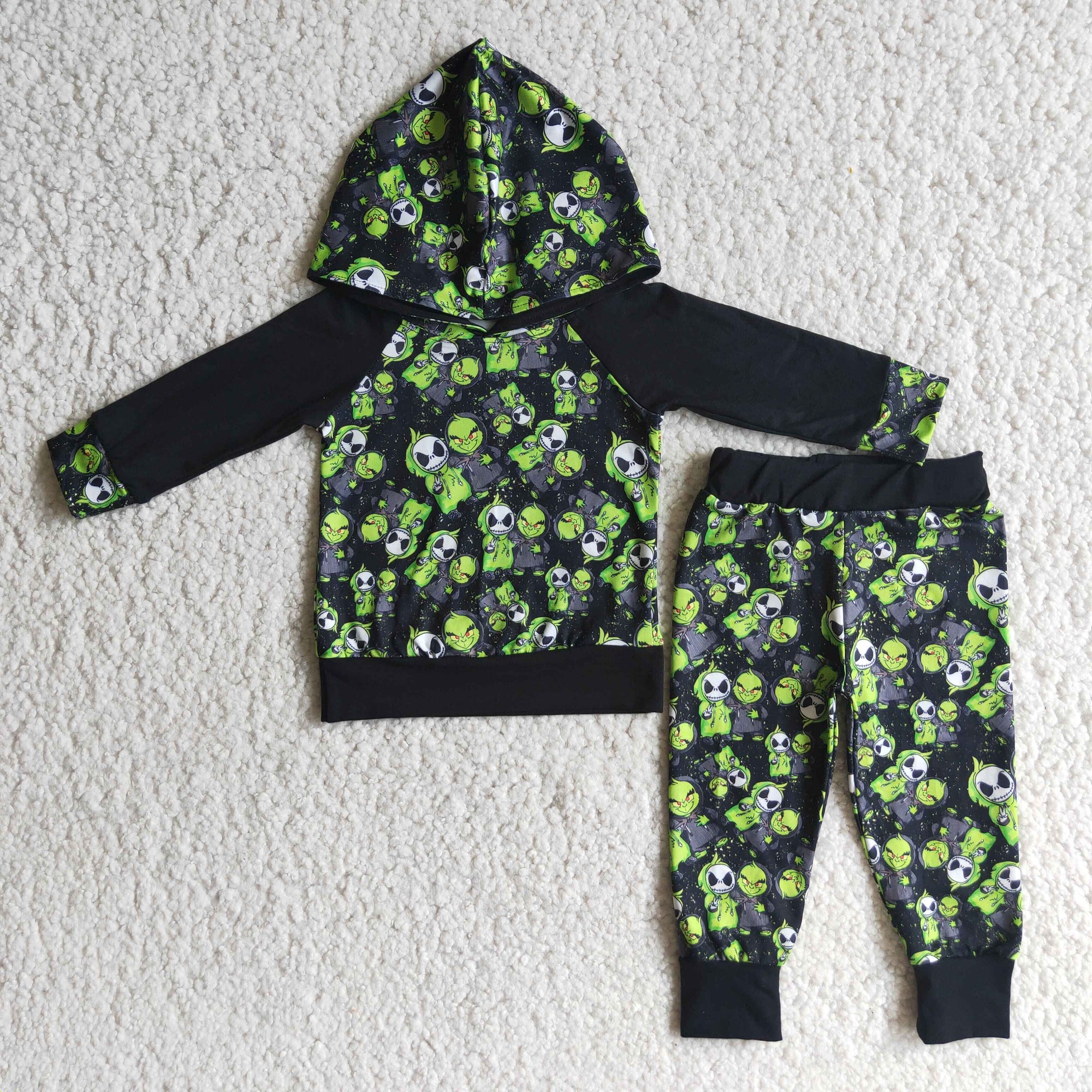 black green grinchmas boy christmas hoodie outfit