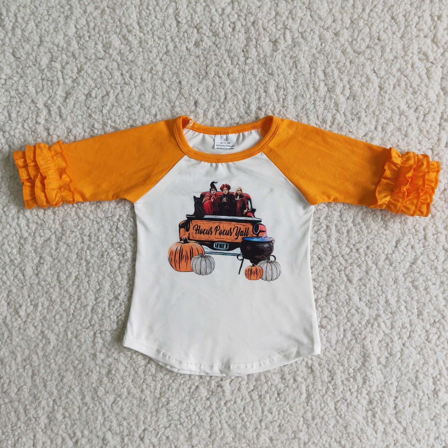hocus pocus orange ruffle raglan shirt