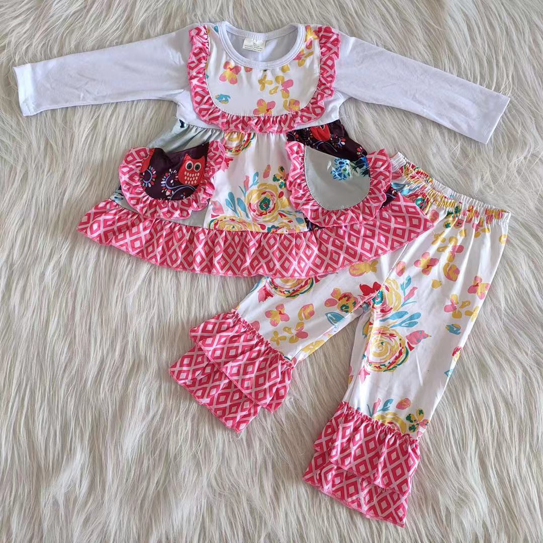 girl fall floral ruffle pants set pocket outfit