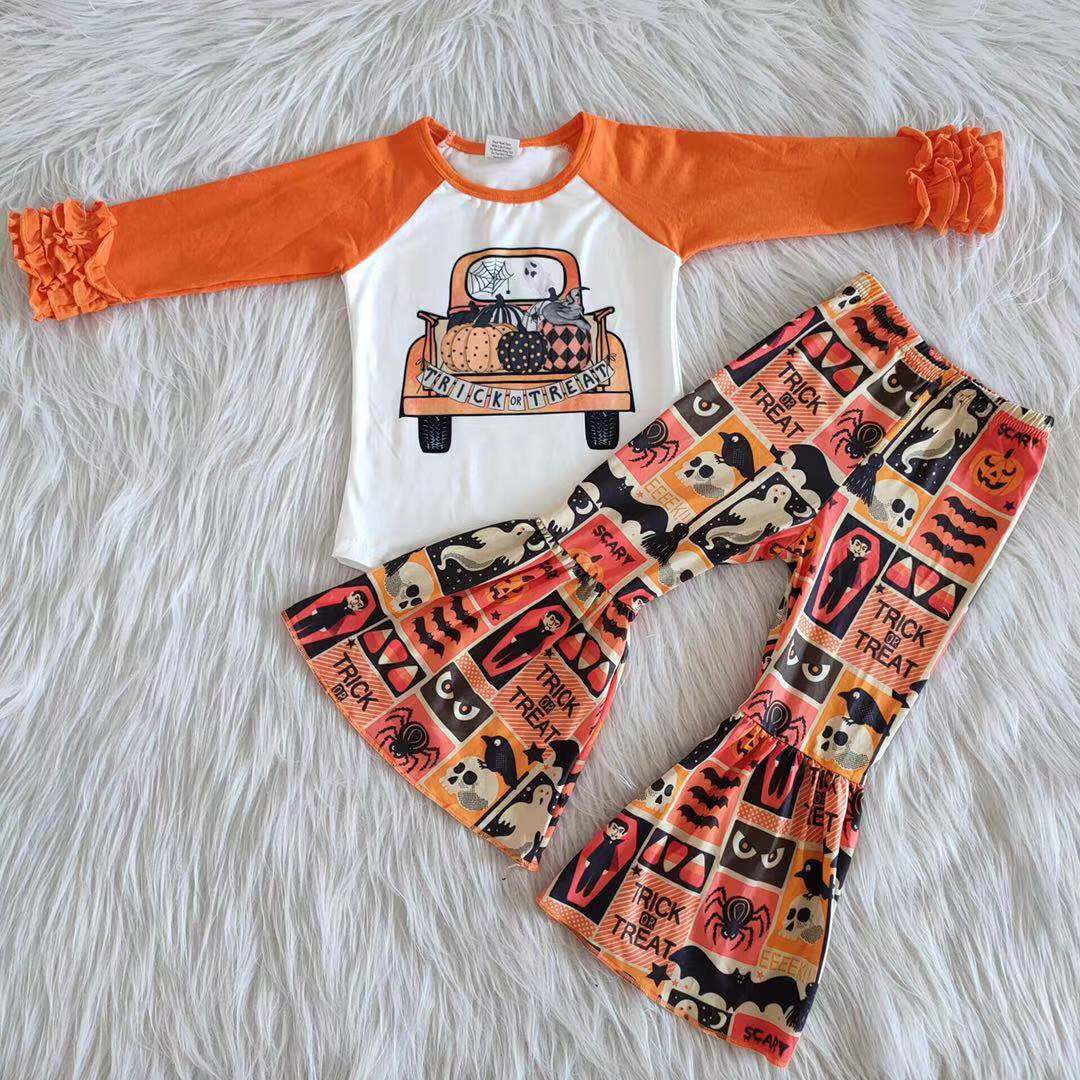 Girl halloween clothing trick or treat raglan shirt bells outfit