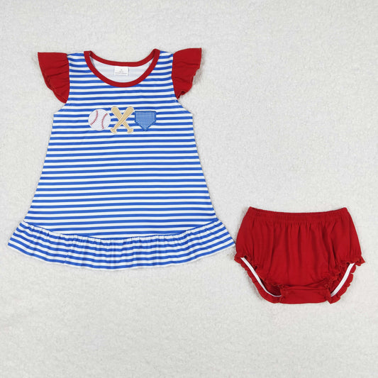 baby girl baseball embroidery bummie set