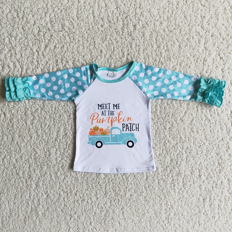 little girl pumpkin truck ruffle raglan shirt