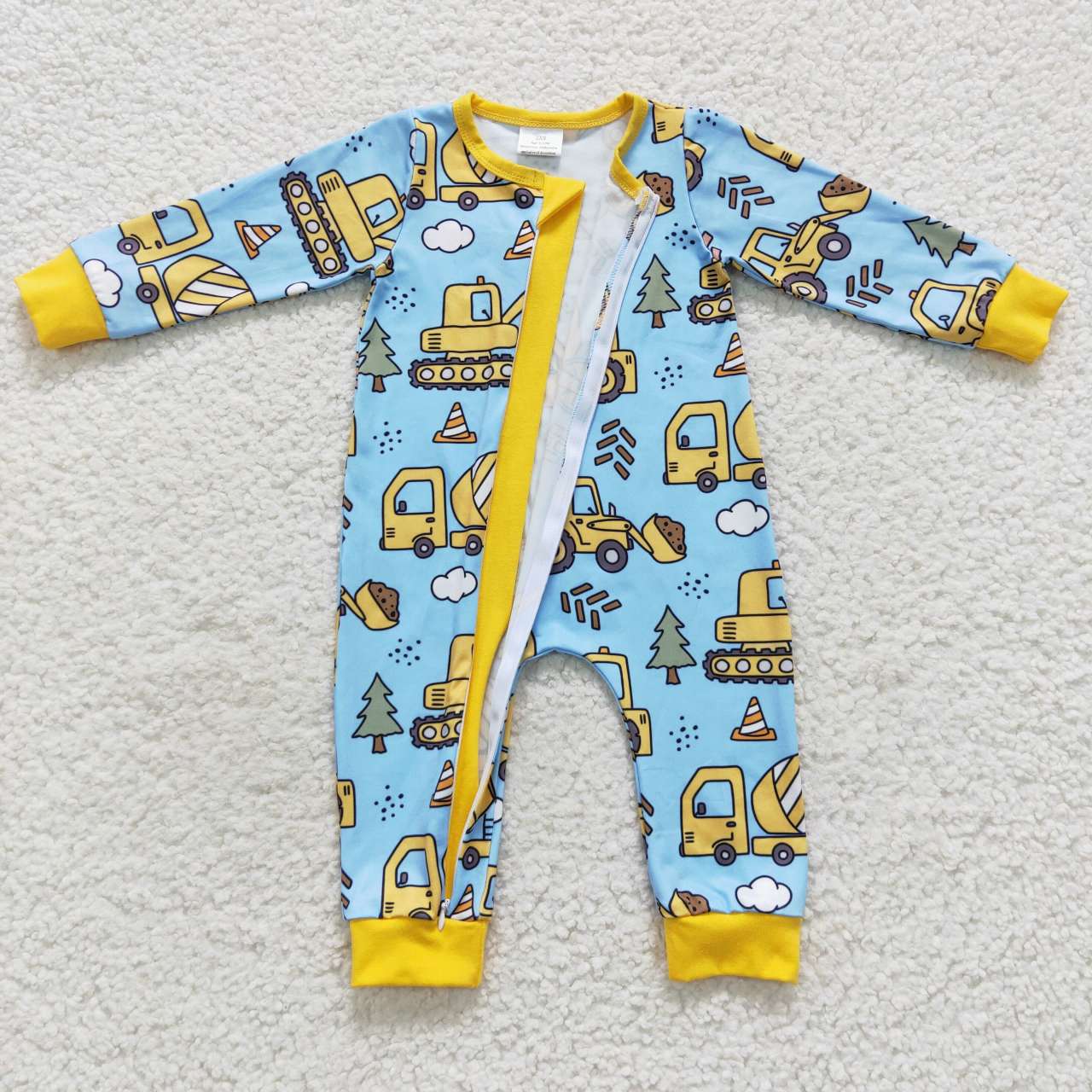 Construction truck zipper sleeper baby boy PJs