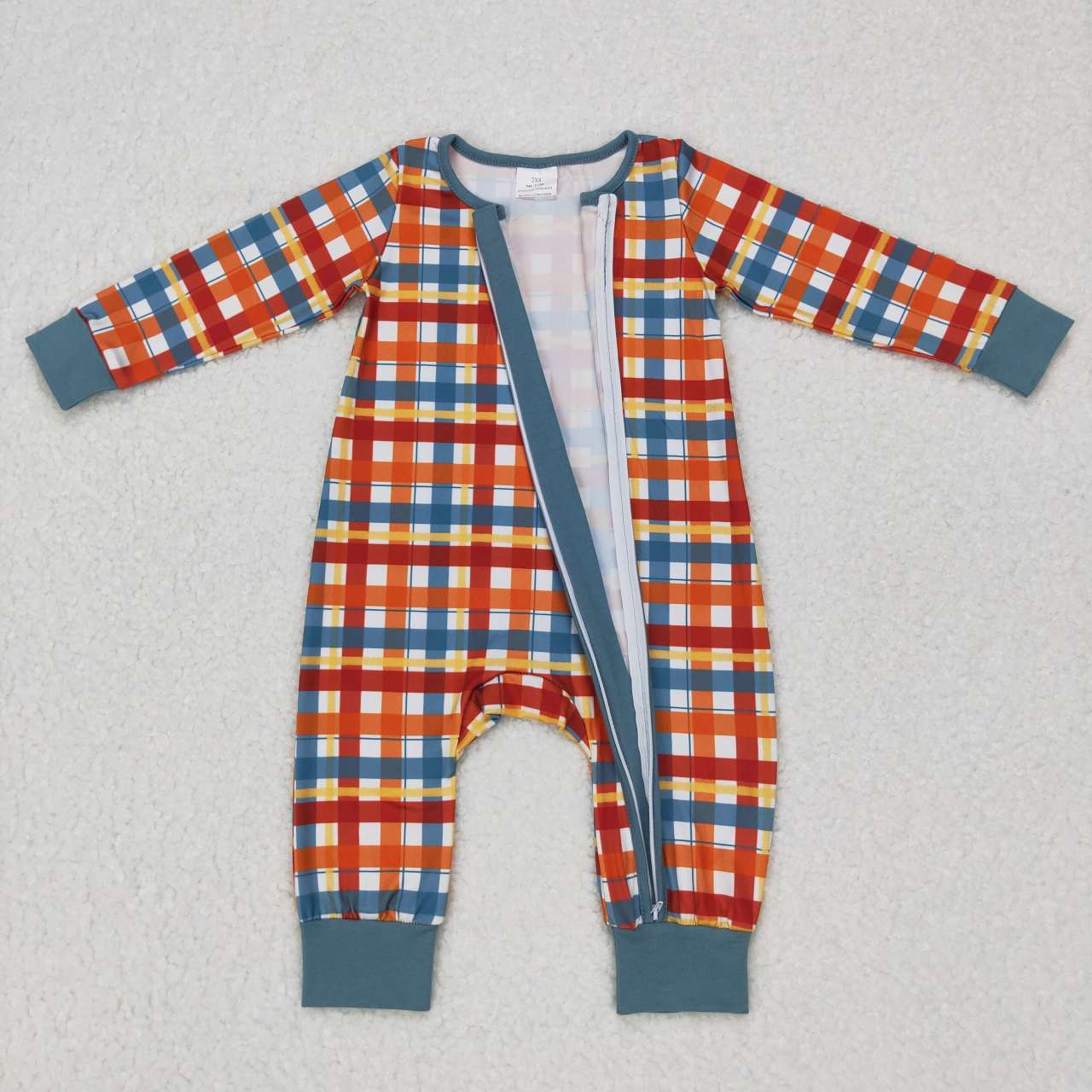 fall color plaid baby boy zip sleeper