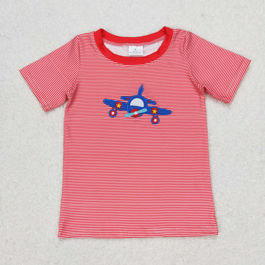 red stripe helicopter embroidery baby boy t-shirt