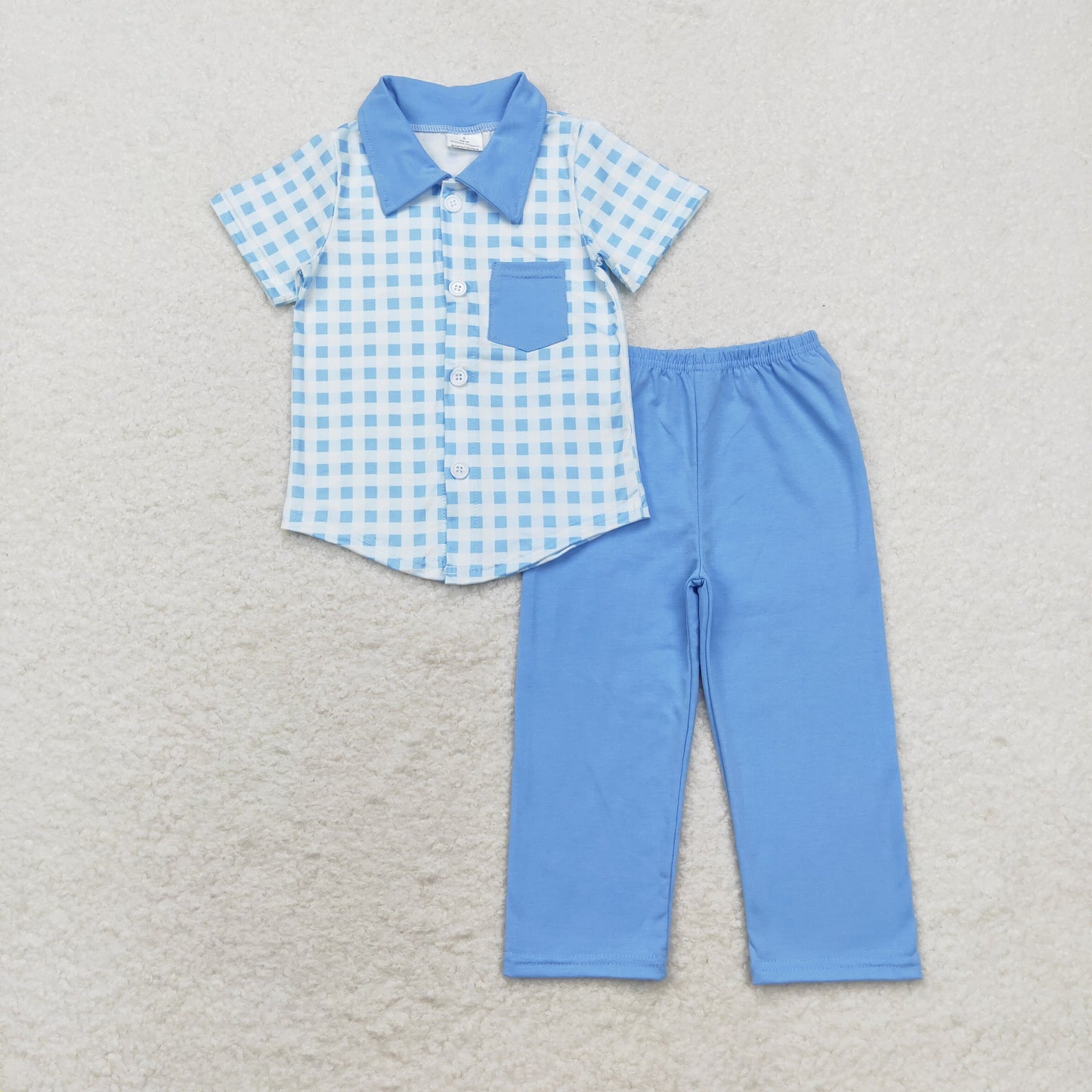 blue pocket polor shirt pants set boys outfit