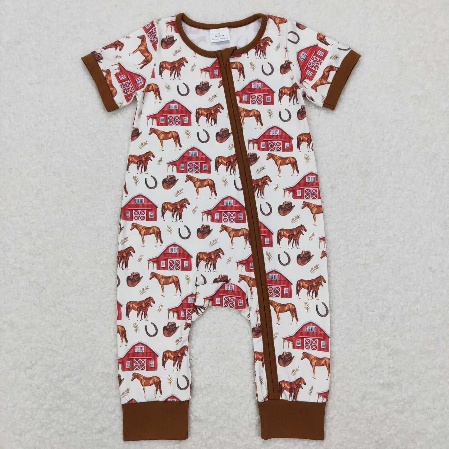baby boy horse print short sleeve romper