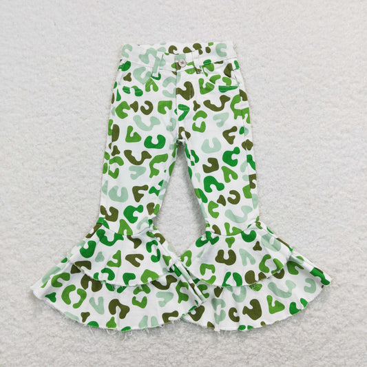 st patrick girls jeans, green leopard denim pants