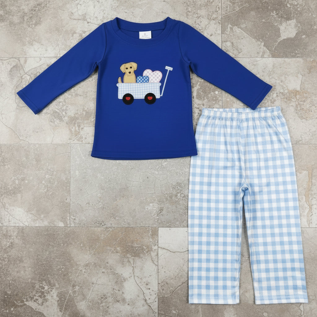 baby boy dog heart target embroidery pants set