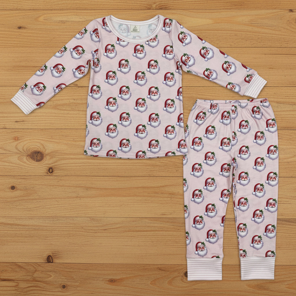 baby girl Christmas santa print bamboo pajama set